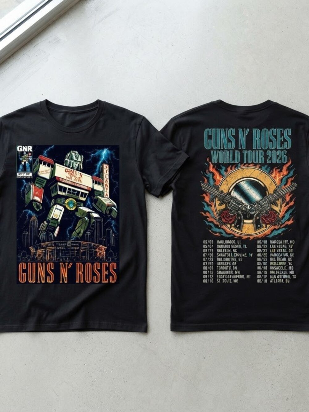 Guns N' Roses World Tour 2026 Flame Skull Black T-Shirt S-4XL
